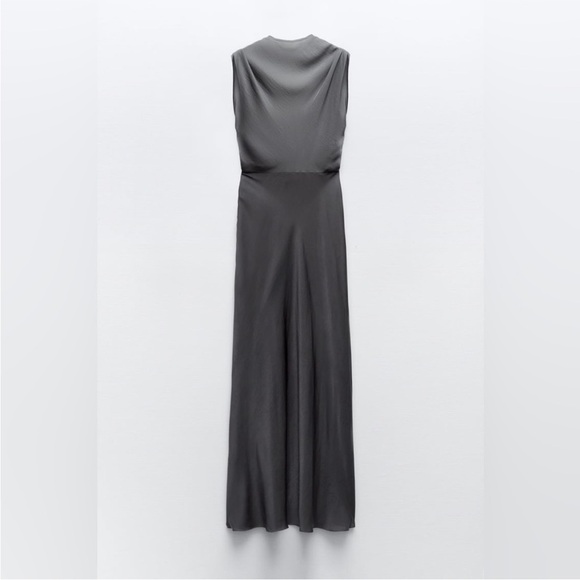ZARA SATIN MIDI DRESS - Picture 6 of 7